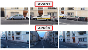 Photos avant/aprés des places de parking réservées dans une rue